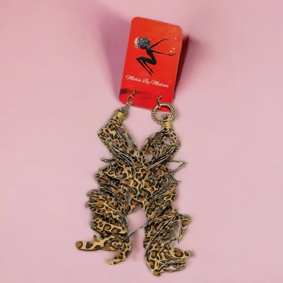 🆕 MBM Cheetah/Leopard Print Swirl Tassel Earrings. Hand Crafted - Picture 6 of 6